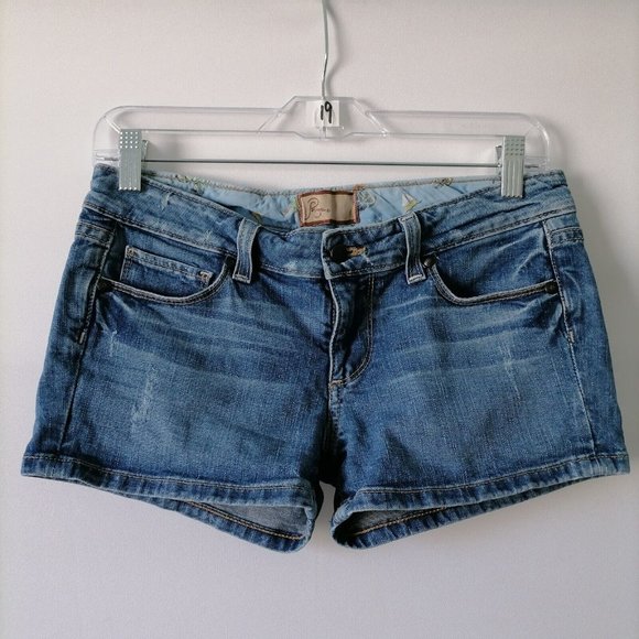 Paige Womens Blue Low Rise Stretch Distressed Denim Canyon Jean Shorts Size 27 - Picture 1 of 7
